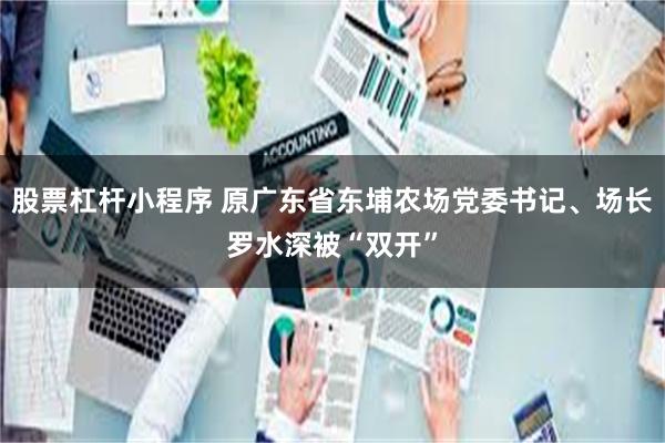 股票杠杆小程序 原广东省东埔农场党委书记、场长罗水深被“双开”