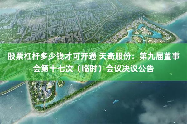 股票杠杆多少钱才可开通 天奇股份:第九届董事会第十七次(临时)会议决议公告